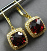 LARGE 5.61CT DIAMOND & AAA GARNET 14KT YELLOW GOLD 3D LEVERBACK HANGING EARRINGS