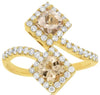 1.54CT DIAMOND & AAA MORGANITE 14K YELLOW GOLD 3D CUSHION & ROUND HALO LOVE RING