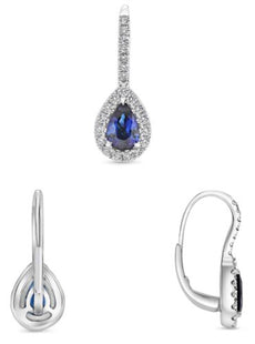 1.83CT DIAMOND & AAA SAPPHIRE 18K WHITE GOLD PEAR SHAPE & ROUND HANGING EARRINGS