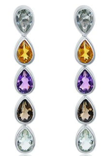 ESTATE 3.44CT AAA MULTI GEM 14K WHITE GOLD 3D TEAR DROP CLASSIC HANGING EARRINGS