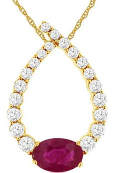 .89CT DIAMOND & AAA RUBY 14K YELLOW GOLD OVAL & ROUND TEAR DROP FLOATING PENDANT