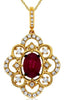 1.14CT DIAMOND & AAA RUBY 14KT YELLOW GOLD OVAL & ROUND FLOWER FLOATING PENDANT
