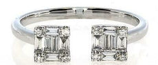 .44CT DIAMOND 18K WHITE GOLD ROUND & BAGUETTE CLUSTER DOUBLE SQUARE TENSION RING