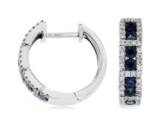 ESTATE .77CT DIAMOND & AAA SAPPHIRE 14K WHITE GOLD ROUND HUGGIE HANGING EARRINGS