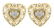 .10CT DIAMOND 14K YELLOW GOLD 3D MULTI HEART FILIGREE BUTTERFLY CLIP ON EARRINGS