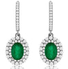 2.25CT DIAMOND & AAA EMERALD 14KT WHITE GOLD OVAL DOUBLE HALO HANGING EARRINGS