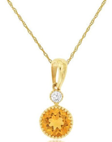 .48CT DIAMOND & AAA CITRINE 14KT YELLOW GOLD 3D ROUND FILIGREE FLOATING PENDANT