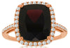 LARGE 5.88CT DIAMOND & AAA GARNET 14KT ROSE GOLD CUSHION & ROUND HALO FUN RING