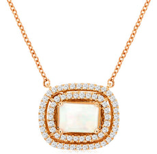 1.03CT DIAMOND & AAA OPAL 14KT ROSE GOLD EMERALD CUT & ROUND OVAL LOVE NECKLACE