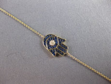 .27CT DIAMOND & AAA SAPPHIRE 14KT YELLOW GOLD 3D HAMSA CHAMSA LUCKY FUN BRACELET