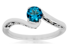 .57CT DIAMOND & AAA BLUE TOPAZ 14KT WHITE GOLD ROUND CRISS CROSS SOLITAIRE RING