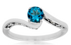 .57CT DIAMOND & AAA BLUE TOPAZ 14KT WHITE GOLD ROUND CRISS CROSS SOLITAIRE RING