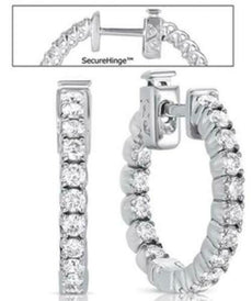 1.02CT DIAMOND 14K WHITE GOLD 3D 4 PRONG INSIDE OUT HOOP HUGGIE HANGING EARRINGS