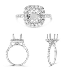 .67CT DIAMOND 14KT WHITE GOLD 3D ROUND SQUARE 4 PRONG SEMI MOUNT ENGAGEMENT RING