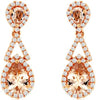 1.94CT DIAMOND & AAA MORAGNITE 14KT ROSE GOLD PEAR SHAPE HALO HANGING EARRINGS