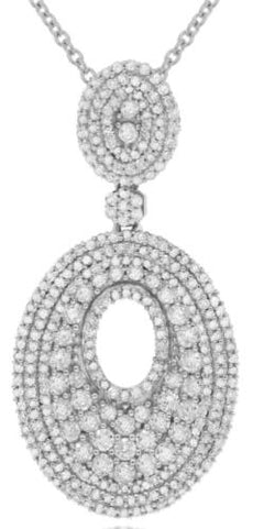 1.40CT DIAMOND 14K WHITE GOLD MULTI ROW DOUBLE OVAL FLORAL LOVE FLOATING PENDANT