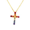 .67CT AAA MULTI COLOR SAPPHIRE 18K YELLOW GOLD 3D RAINBOW CROSS FLOATING PENDANT