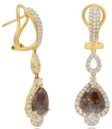 5.47CT WHITE & ICE DIAMOND 18K ROSE GOLD CLASSIC TEAR DROP LOVE HANGING EARRINGS