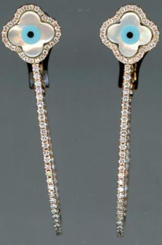 LARGE .75CT DIAMOND & AAA MOTHER OF PEARL 14KT ROSE GOLD FLOWER HANGING EARRINGS