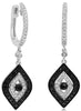 .60CT WHITE & BLACK DIAMOND 14KT WHITE GOLD EVIL EYE HUGGIE FUN HANGING EARRINGS