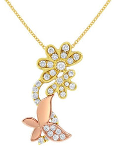 .36CT DIAMOND 14KT YELLOW & ROSE GOLD FLOWER BUTTERFLY CRISS CROSS LOVE PENDANT