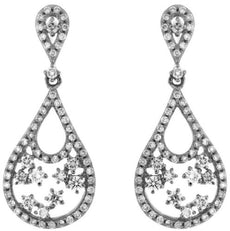 ESTATE .80CT DIAMOND 14K WHITE GOLD ROUND CLUSTER TEAR DROP FUN HANGING EARRINGS