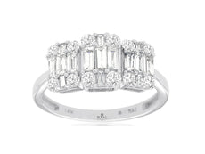 1.05CT DIAMOND 14KT WHITE GOLD ROUND & BAGUETTE CLUSTER PAST PRESENT FUTURE RING