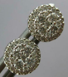 ESTATE .50CT DIAMOND 14KT WHITE GOLD CLASSIC CLUSTER HALO FLOWER STUD EARRINGS