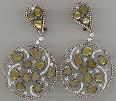 LARGE 8.21CT WHITE BLACK & SLICE DIAMOND 18KT WHITE & ROSE GOLD HANGING EARRINGS