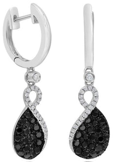 1.21CT WHITE & BLACK DIAMOND 14KT WHITE GOLD 3D INFINITY LOVE HANGING EARRINGS
