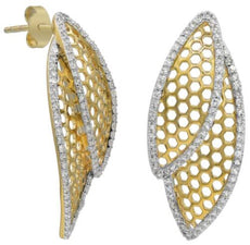.78CT DIAMOND 14KT YELLOW GOLD 3D ROUND CLASSIC DOUBLE LEAF FUN HANGING EARRINGS