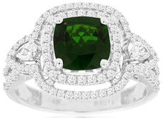 2.17CT DIAMOND & AAA RUSSALITE 14K WHITE GOLD CUSHION PEAR SHAPE ENGAGEMENT RING