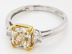 2.43CT WHITE & FANCY YELLOW DIAMOND 18KT 2 TONE GOLD MOON STONE ENGAGEMENT RING