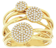 .32CT DIAMOND 14K YELLOW GOLD 3D ROUND CLUSTER MULTI FLOWER CRISS CROSS FUN RING