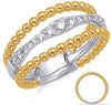 ESTATE .33CT DIAMOND 14KT 2 TONE GOLD 3D 3 ROW GRADUATING BEADED BAMBOO FUN RING
