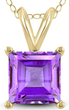 .65CT AAA AMETHYST 14KT YELLOW GOLD PRINCESS SOLITAIRE SQUARE FLOATING PENDANT