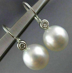 ESTATE LARGE .20CT DIAMOND & AAA SOUTH SEA PEARL 18K WHITE GOLD HANGING EARRINGS