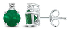ESTATE .68CT DIAMOND & AAA EMERALD 14KT WHITE GOLD CLASSIC ROUND STUD EARRINGS