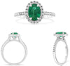 1.47CT DIAMOND & AAA EMERALD 18K WHITE GOLD 3D OVAL & ROUND HALO ENGAGEMENT RING
