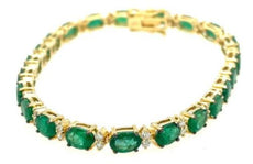 10.83CT DIAMOND & AAA EMERALD 14KT YELLOW GOLD 3D OVAL & ROUND TENNIS BRACELET
