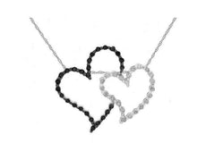 .16CT WHITE & BLACK DIAMOND 14K WHITE GOLD 3D DOUBLE HEART LOVE FLOATING PENDANT|WC3889B-1