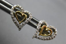 ESTATE .19CT DIAMOND 14KT 2 TONE GOLD 3D CLASSIC DOUBLE HEART LOVE STUD EARRINGS