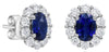 LARGE 2.99CT DIAMOND & AAA SAPPHIRE 18K WHITE GOLD 3D OVAL & ROUND STUD EARRINGS