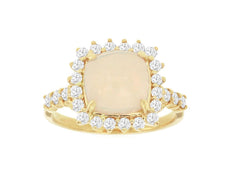 2.35CT DIAMOND & AAA OPAL 14KT YELLOW GOLD 3D CUSHION & ROUND HALO FLOWER RING