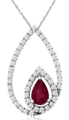.78CT DIAMOND & AAA RUBY 14KT WHITE GOLD PEAR SHAPE & ROUND FUN FLOATING PENDANT