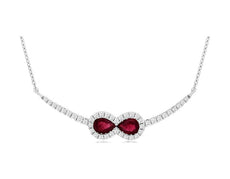 .53CT DIAMOND & AAA RUBY 14KT WHITE GOLD 3D PEAR SHAPE & ROUND BAR LOVE NECKLACE