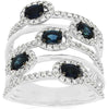 LARGE 1.75CT DIAMOND & AAA SAPPHIRE 14KT WHITE GOLD OVAL MULTI ROW HALO FUN RING