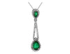 ESTATE 1.22CT DIAMOND & AAA EMERALD 14K WHITE GOLD 3D TEAR DROP FLOATING PENDANT