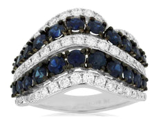 2.61CT DIAMOND & AAA SAPPHIRE 14KT WHITE GOLD MULTI ROW V SHAPE ANNIVERSARY RING