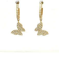 ESTATE .44CT DIAMOND 18KT YELLOW GOLD 3D CLASSIC BUTTERFLY LOVE HANGING EARRINGS